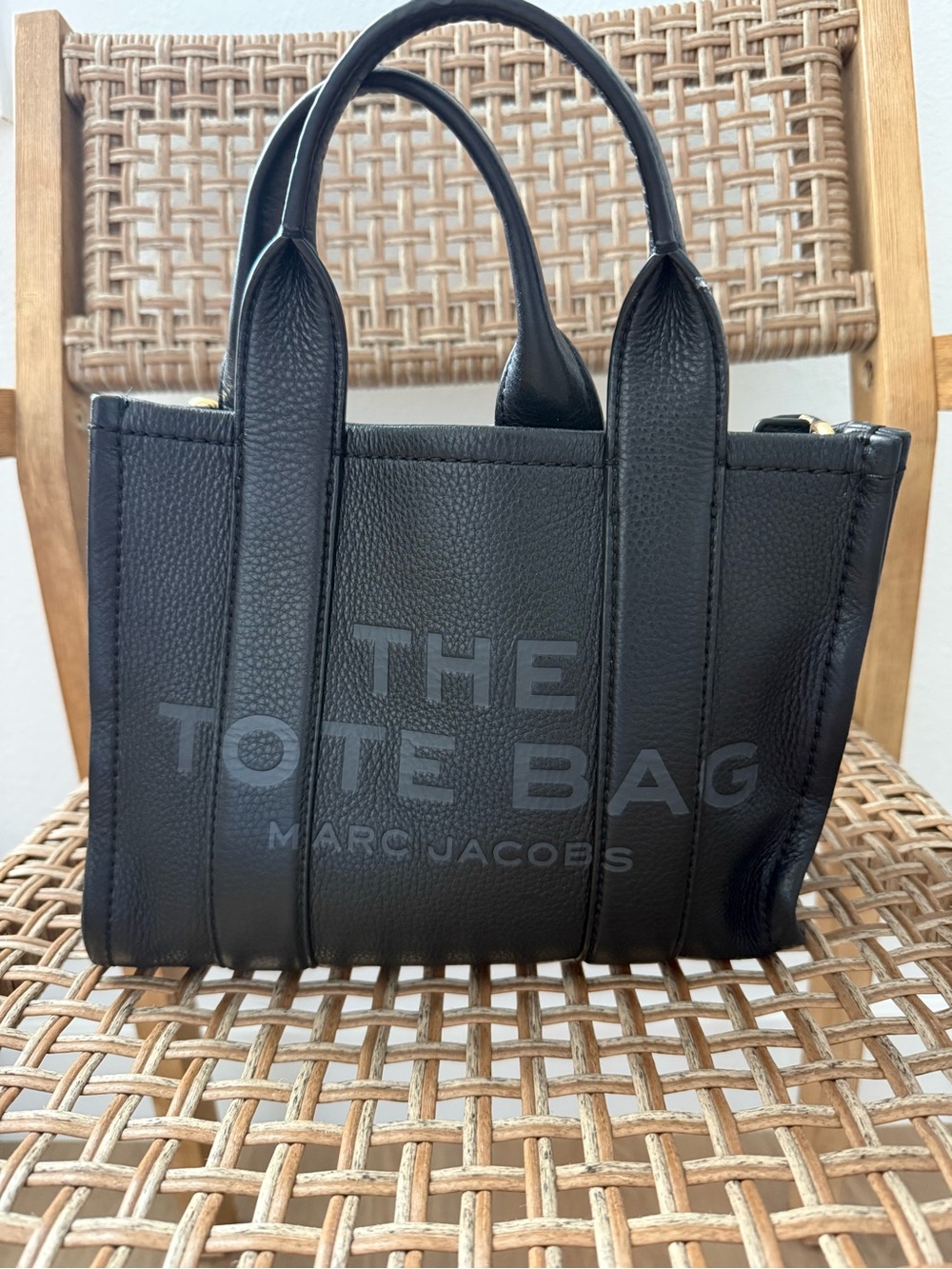 Marc Jacobs Black Pebbled Leather Mini Tote with Front Logo